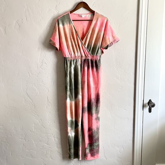 Sweet Adelyn Size Medium Jumpsuit Romper One Piece - Pink Tie Dye Short Sleeve - Picture 1 of 6
